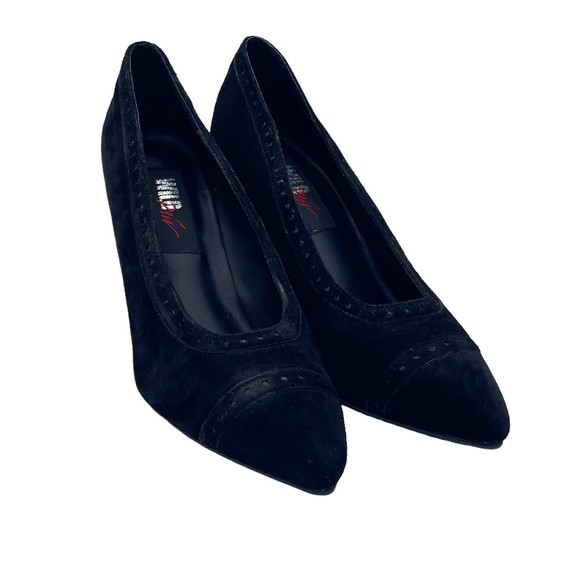 The Wild Pair Vintage 80s 90s Retro Black Suede Pointed Cap Toe Heels Pumps 8.5 - Picture 2 of 15